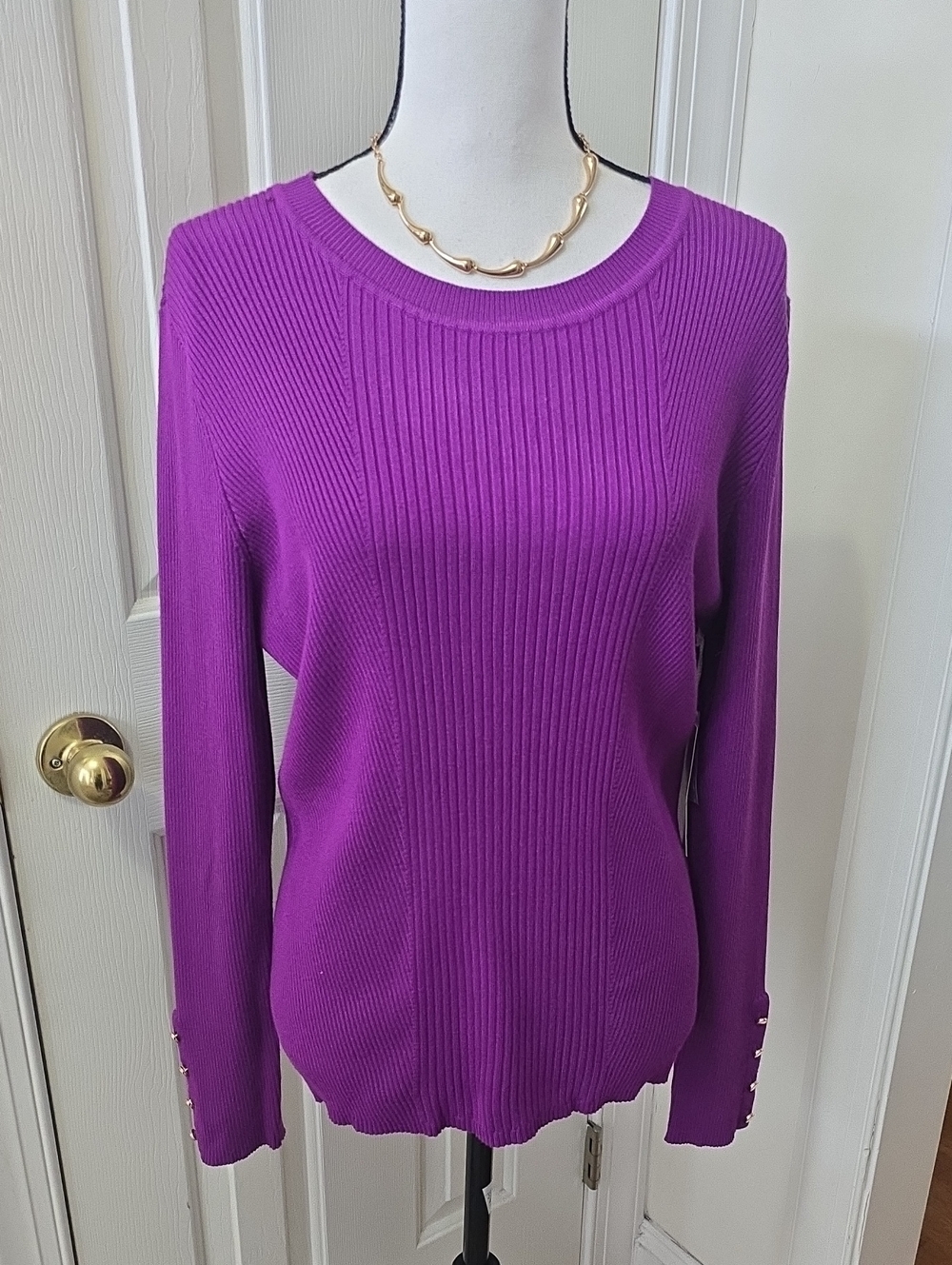 WORTHINGTON BRAND WOMEN'S ORCHID PURPLE RIBBED PULLOVER SWEATER SIZE LARGE